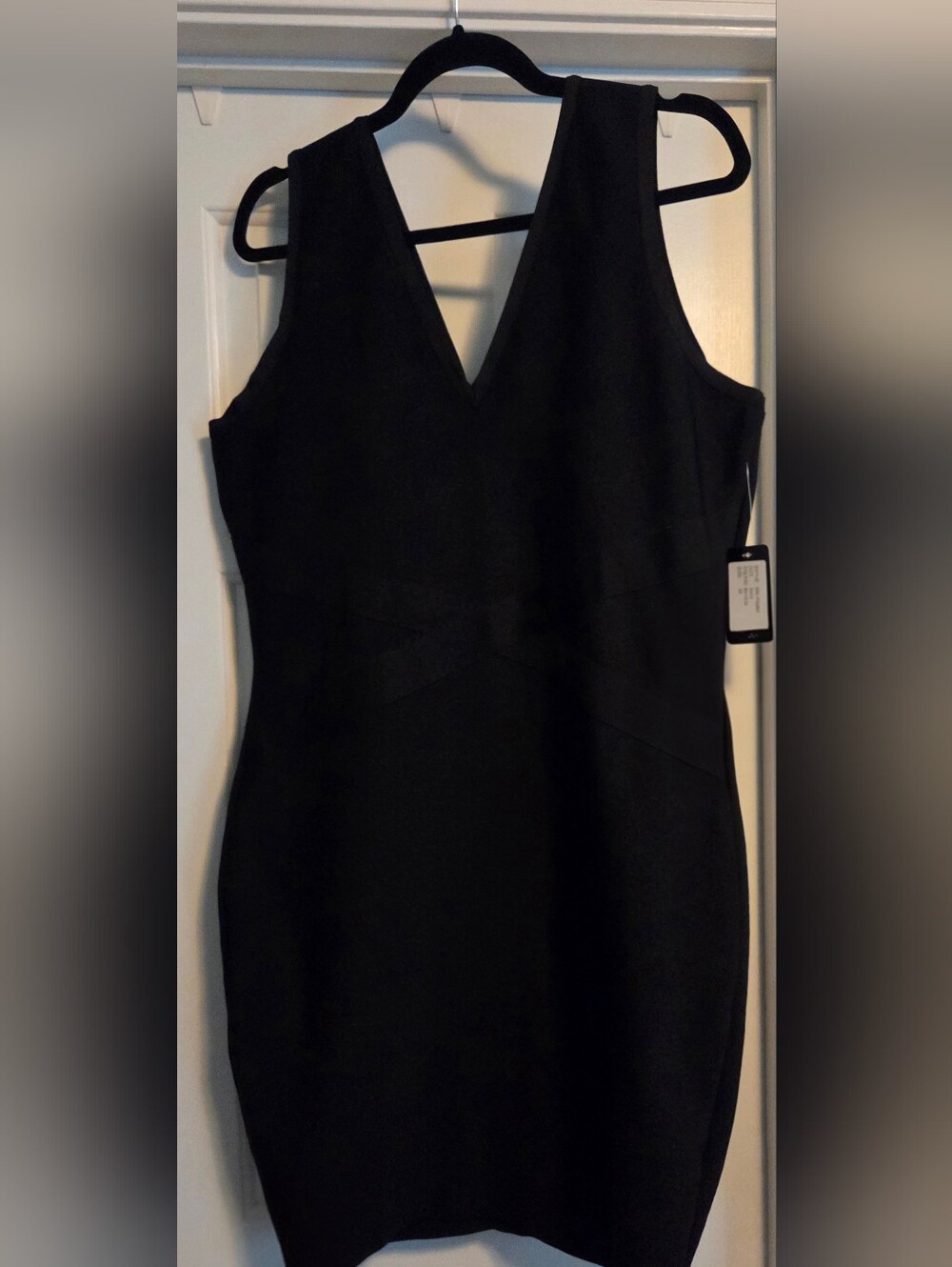 bebe Black Sleeveless V-Neck Bandage Sheath Dress